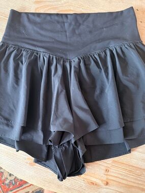 Women's Black Aerie Offline Ruffle Shorts